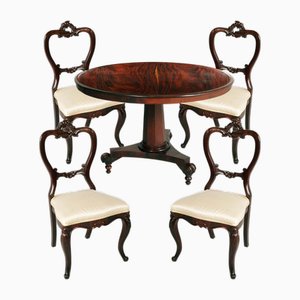 Antique French Mahogany Table and Chairs, 1910, Set of 5