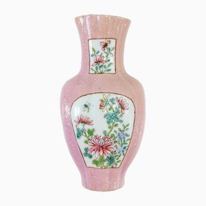Chinese Pink Glazed Wall Vase with Flowers, 1920s