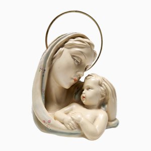 Vintage Glazed Ceramic and Brass Holy Mary and Jesus by Arturo Pannunzio, Italy, 1940s