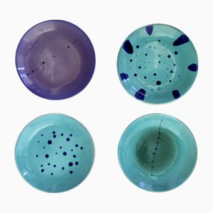 Turquoise Earthenware Vide-Poche / Decorative Plates by Albisola, 1950s, Set of 4