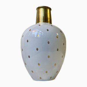 Vase Ovoïde Blanc et Doré en Céramique dans le style de Wilhelm Kåge, 1970s