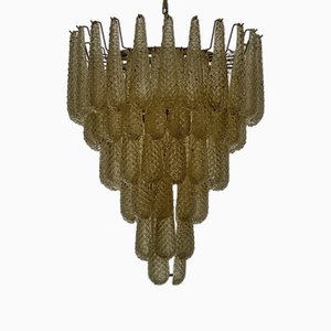 Lampadario in vetro di Murano di grandi dimensioni con prismi a goccia color ambra