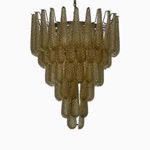 Murano Glass Chandelier Large Size with Drop Prisms in Amber