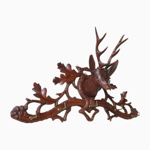 Antique Swiss Black Forest Stag Coat Rack, 1880