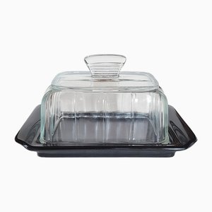 Art Deco Butterdose aus Pressglas von Leerdam