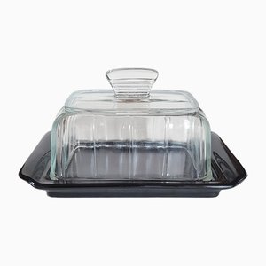 Art Deco Pressed Glass Butter Dish from Leerdam
