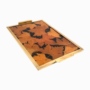 Hollywood Regency Brass and Leaves Resin Tray from Montagnani Firenze, Italy, 1970s