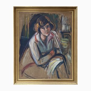 Continental School Artist, Person in White, 1950s, Oil on Canvas, Framed