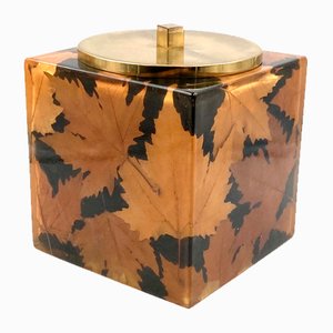 Hollywood Regency Brass and Leaves Resin Ice Bucket from Montagnani Firenze, Italy, 1970s