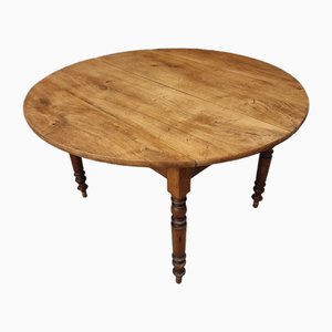 French Round Oak Dining Table, 1890s