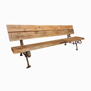 French Garden Bench in Oak with Cast Iron, 1890s