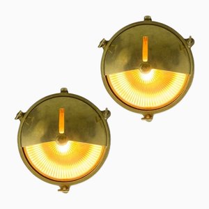 Gilt Brass and Glass Wall Lights, Set of 2