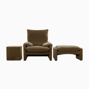 Armchair with Stool and Seat Cube by Vico Magistretti for Cassina, Set of 3