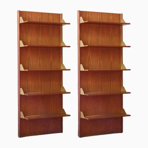 Wood Bookcases with Brass Details, 1960s, Set of 2