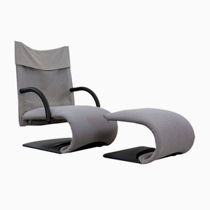 Zen Armlehnstuhl mit Fußhocker von Claude Brisson für Ligne Roset, 1980er, 2er Set