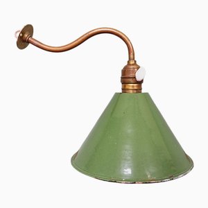 Wandlampe mit Schwanenhals aus Messing und grünem emailliertem Blech