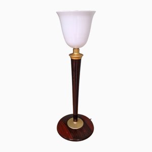 Art Deco Mazda Lamp in Wood and White Opaline