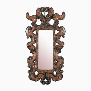 Florentine Carved Silver Mirror Decorated Red
