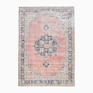 Vintage Turkish Rug in Pale Red and Navy Blue
