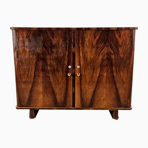 Vintage Art Deco Sideboard in Walnut Root with Brass Knobs and Two Doors, 1930