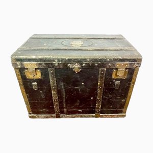 Parisian Travel Trunk in Black Wood and Brass, 1880