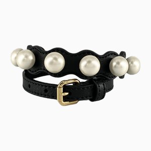 Bracelet with Faux Pearl in Leather from Fendi