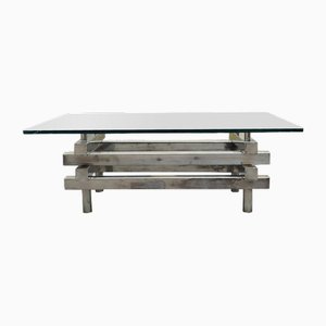 Table Basse en Verre et Métal Chromé, 1970s