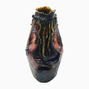 Vase Multicolore en Céramique avec Visage, 1970s