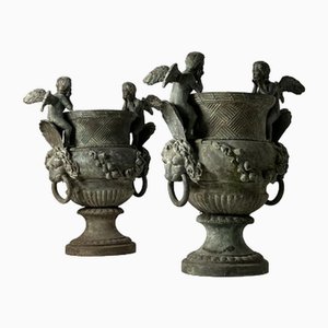 Bronze Garden Vases, Set of 2