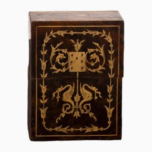 Italian Inlaid Wooden Playing Card Box, 1890s