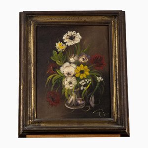 Still Life with Flowers, 20th Century, Oil on Board, Framed
