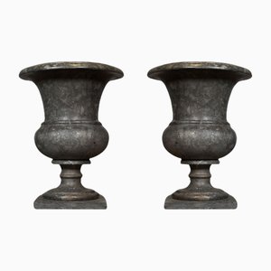 Large Antique Style Medici Vases in Grey Marble, 20th Century, Set of 2