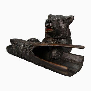 Late 19th Century Black Forest Carved Inkwell and Pen Rest with Bear, 1890s