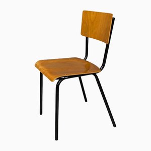 Mid-Century Italian Modern Beech Wood and Black Metal School Chair, 1960s