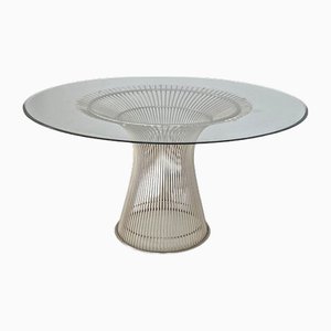 Tavolo da pranzo moderno americano in vetro e metallo attribuito a Warren Platner per Knoll, 1966