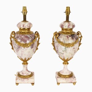 Antique French Ormolu Mounted Variegated Marble Table Lamps, 19th Century, Set of 2