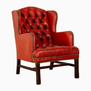 Chesterfield Sessel aus rotem Leder