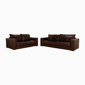 Leather Sofa Set in Brown from Natuzzi, Set of 2