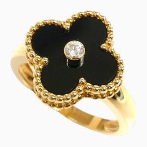 18k Yellow Gold Alhambra Onyx Diamond Ring from Van Cleef & Arpels