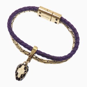 Bvlgari Serpenti Forever Bracelet for Women Metal Calf Leather Snake Head Purple Gold