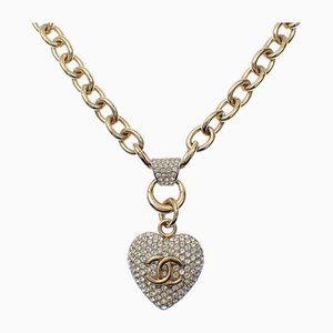 Rhinestone & Metal Heart Motif Coco Mark Necklace from Chanel
