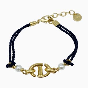 Cord Pearl Gold Black Bracelet by Christian Dior