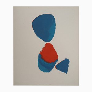 Nicolas De Stael, Abstract Blue and Red Composition, Lithograph and Stencil