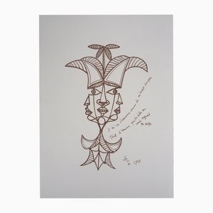 Jean Cocteau, Three Faces, Original Lithograph