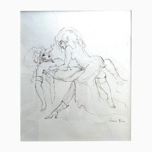 Léonor Fini, Women Fighting, Original Ink Drawing