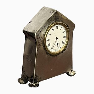 English Art Nouveau Silver Clock