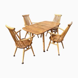 Ausziehbarer Vintage Esstisch mit Stühlen von Ercol, 5 . Set