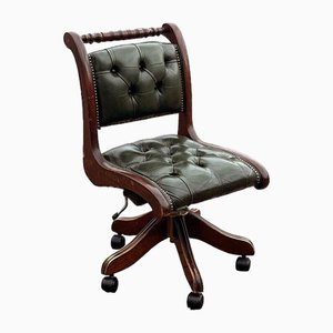 Desk Chair with Green Leather Buttoned Back