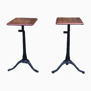 Edwardian Industrial Metal Machinist Tables with Wooden Tops, Set of 2