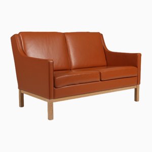 2-Sitzer Sofa aus cognacfarbenem Leder & Eiche von Erik Wørts für FDB, Denmark
